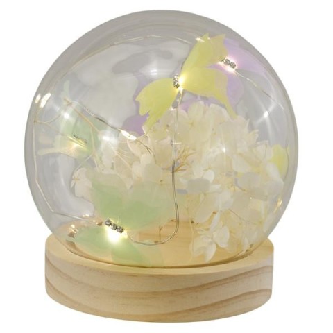 SFERA VETRO BASE LEGNO CFARFALLE MD. 12CM.